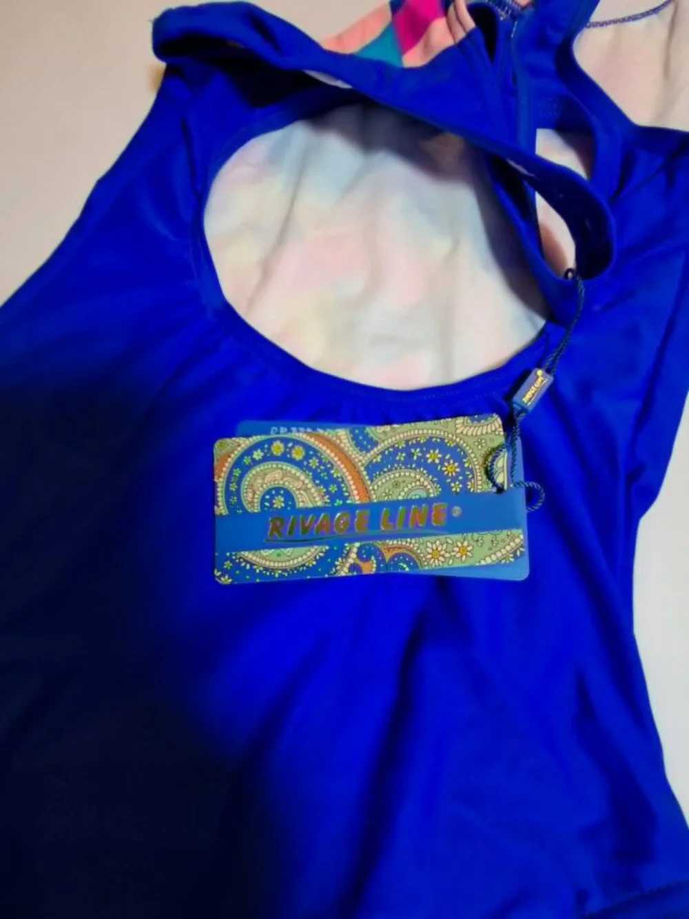 Girls Blue One Piece Swimsuit M 9-11 Colorful Print